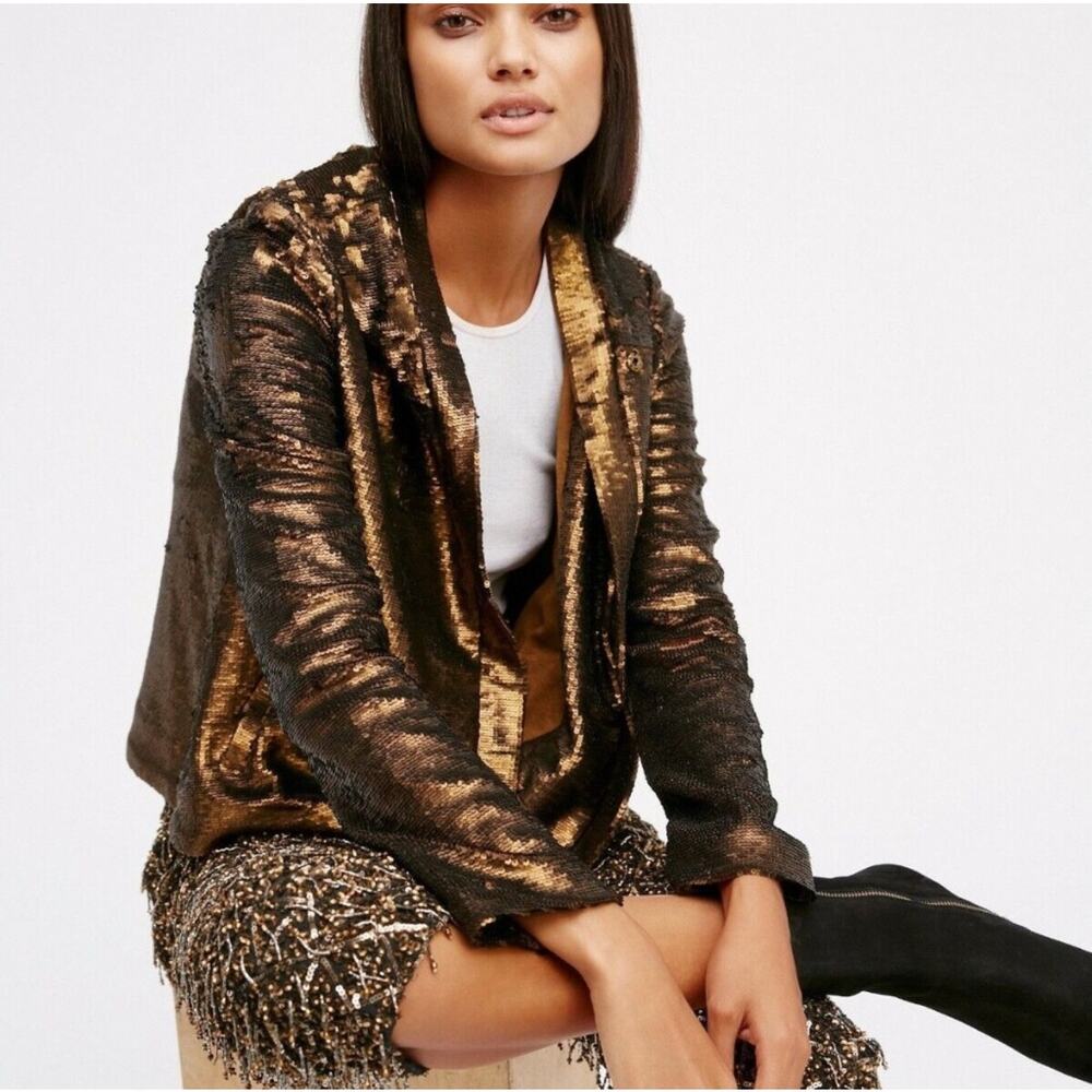 FREE PEOPLE Women’s Terra Cooper Sequined Hooded Jacket size medium - Picture 1 of 10